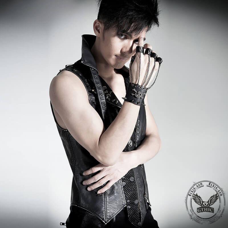 Pirate Skull Leather Removable Finger Gloves