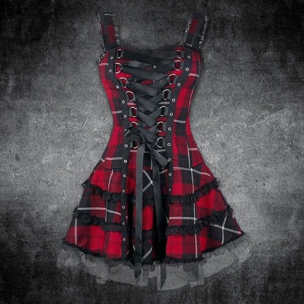 Plaid Lace Up Gothic Mini Dress – GTHIC1