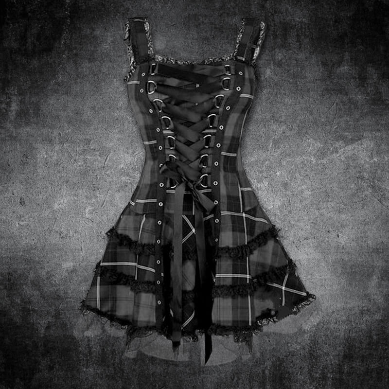 Plaid Lace Up Gothic Mini Dress – GTHIC
