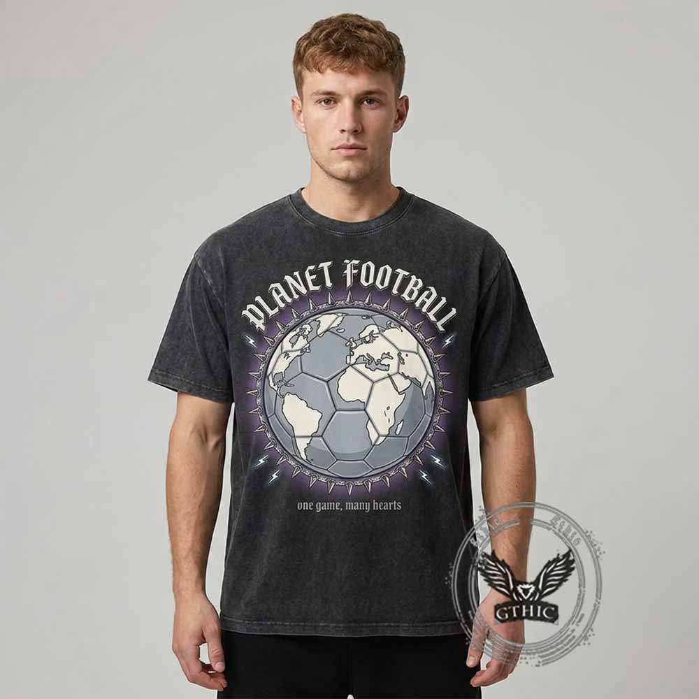 Planet Football Spiked Globe Vintage Washed T-shirt | Gthic.com