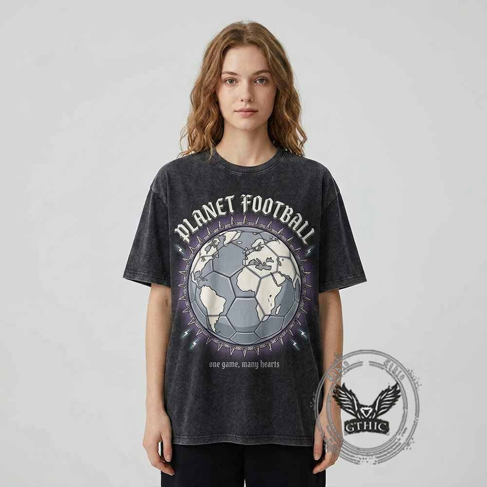 Planet Football Spiked Globe Vintage Washed T-shirt | Gthic.com