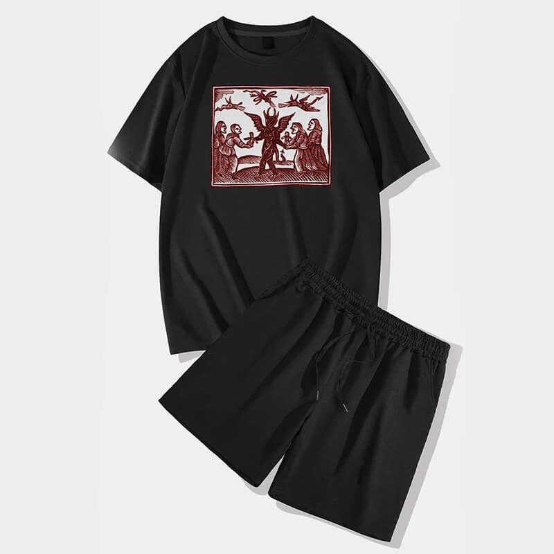 Pleasure Devil Short Sleeve T-shirt and Shorts Set | Gthic.com