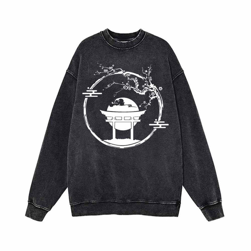 Plum Blossom Torii Full Moon Vintage Washed Sweatshirt | Gthic.com