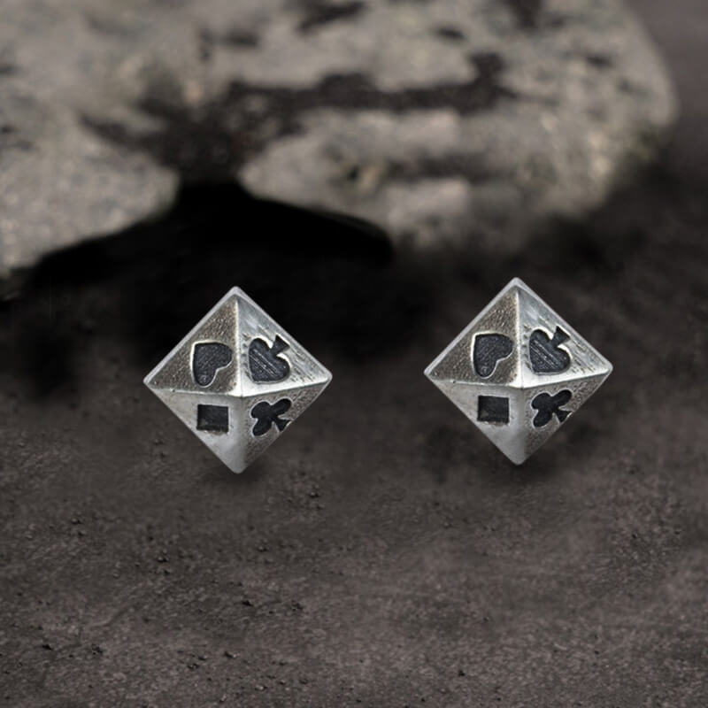 Poker Design Sterling Silver Stud Earrings | Gthic.com