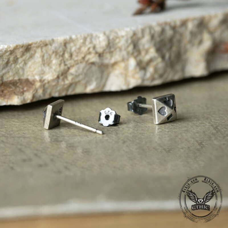 Poker Design Sterling Silver Stud Earrings | Gthic.com