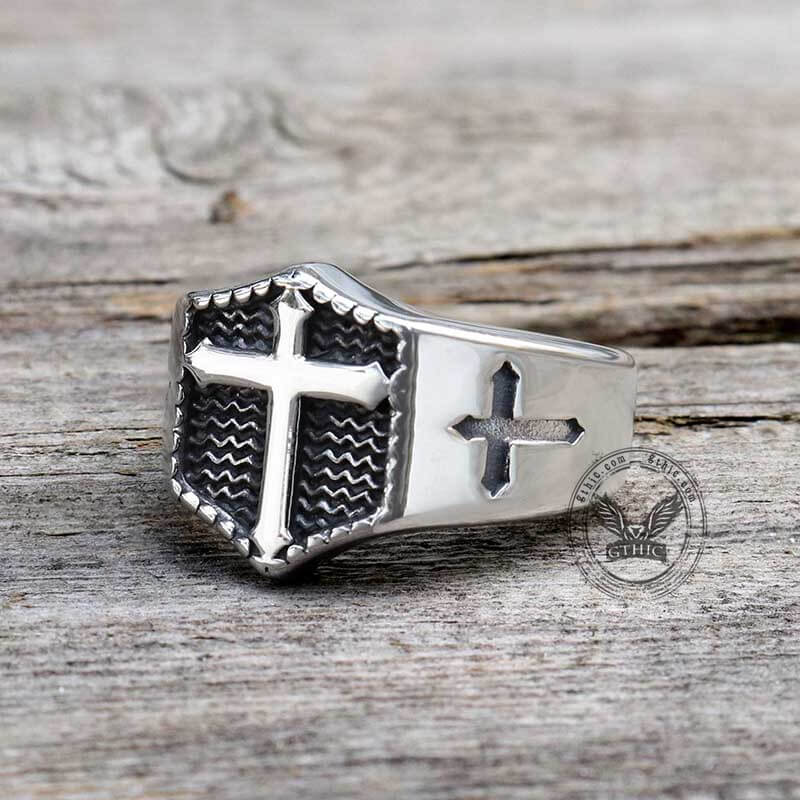 Polished Cross Stainless Steel Christian Ring