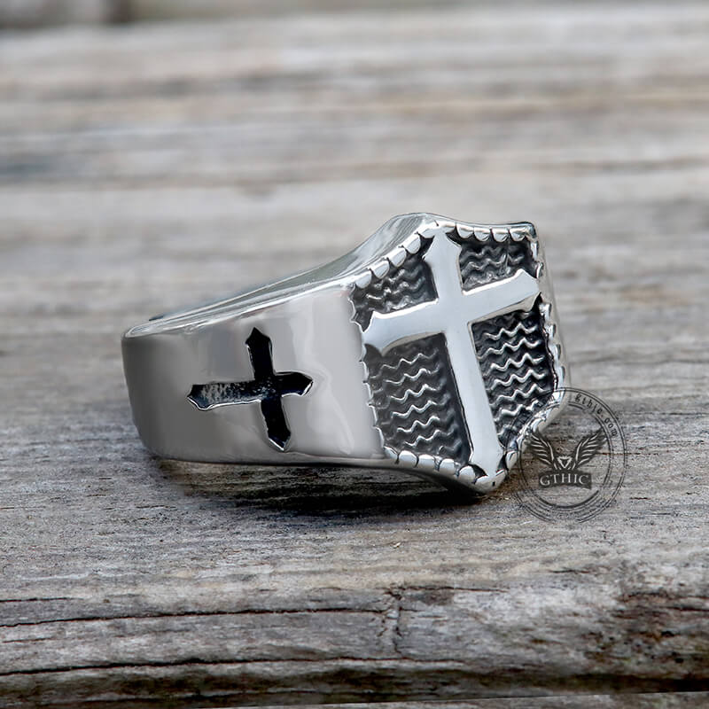 Polished Cross Stainless Steel Christian Ring | Gthic.com