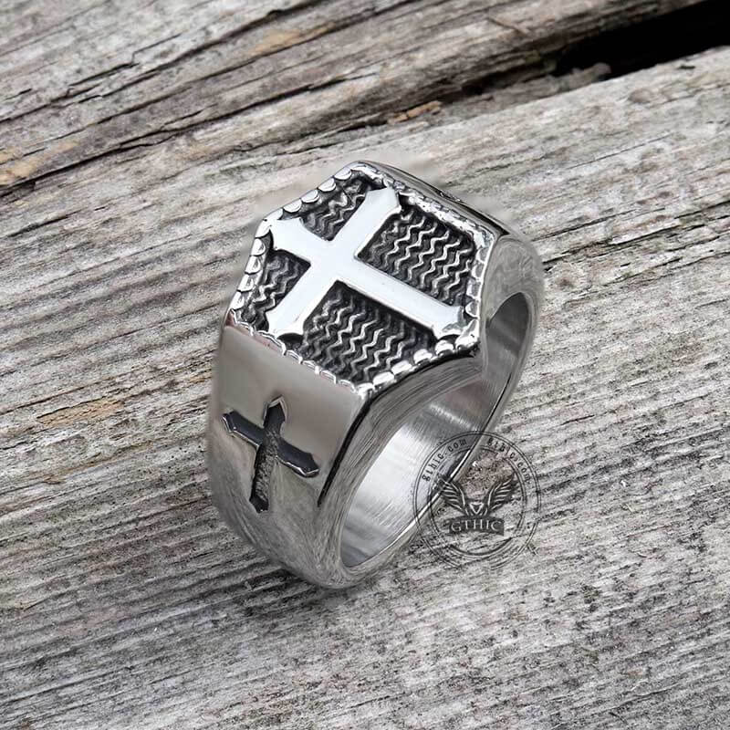 Polished Cross Stainless Steel Christian Ring | Gthic.com