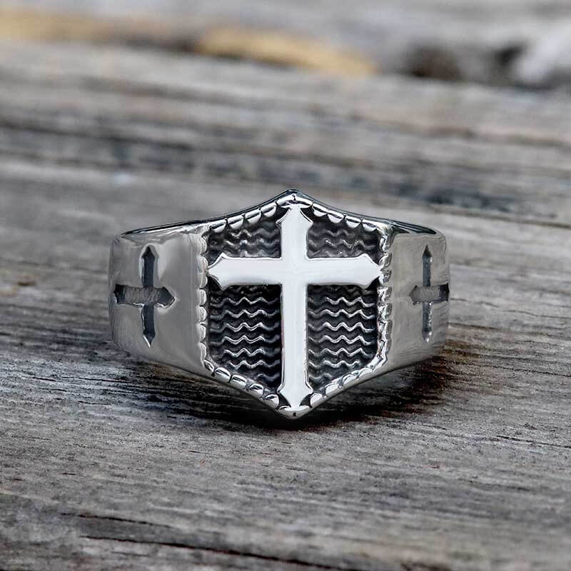 Polished Cross Stainless Steel Christian Ring | Gthic.com