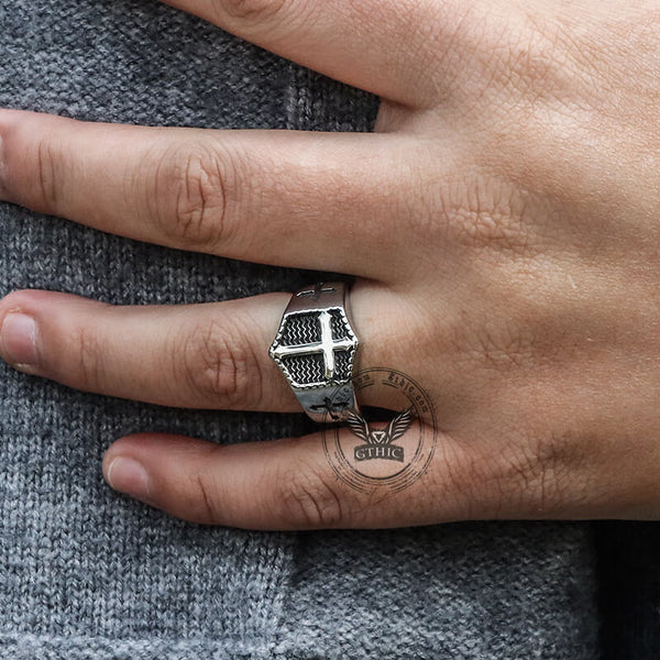Polished Cross Stainless Steel Christian Ring | Gthic.com