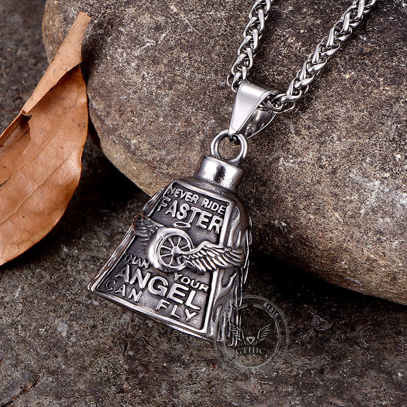 Polished Wing Wheel Biking Lucky Bell Stainless Steel Pendant