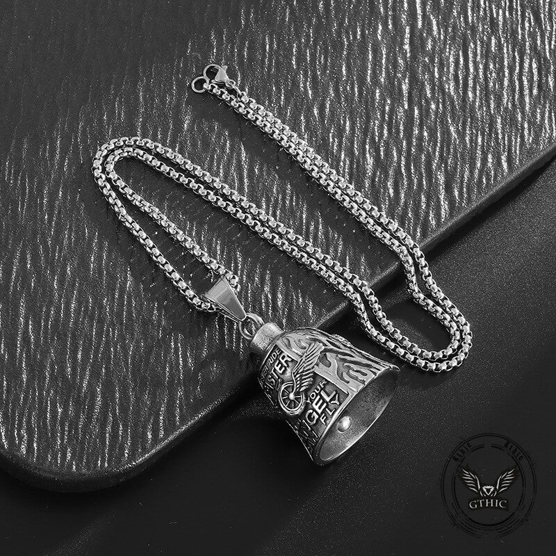 Polished Wing Wheel Biking Lucky Bell Stainless Steel Pendant |Gthic.com