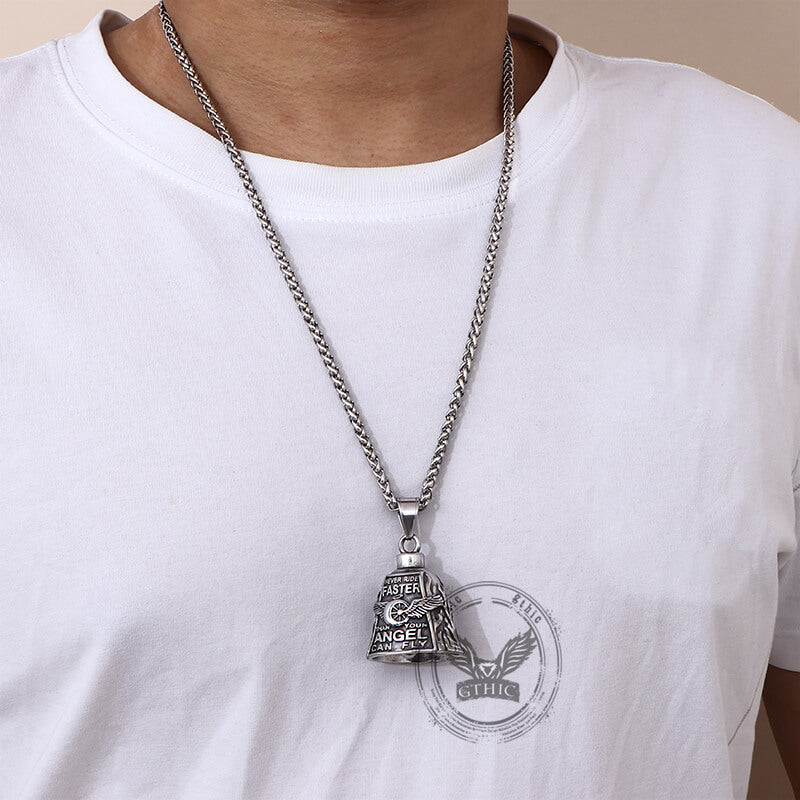 Polished Wing Wheel Biking Lucky Bell Stainless Steel Pendant