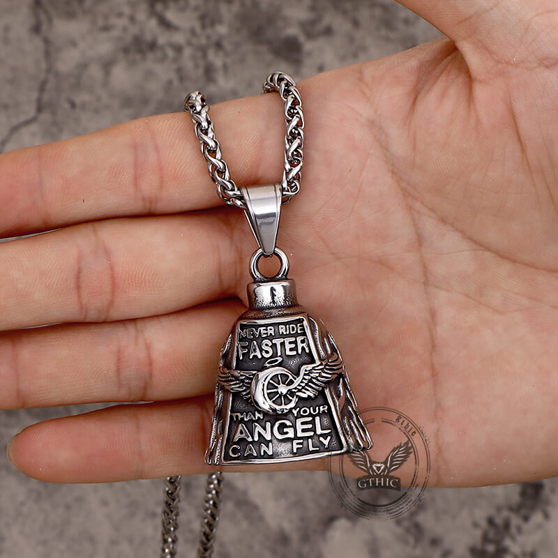 Polished Wing Wheel Biking Lucky Bell Stainless Steel Pendant