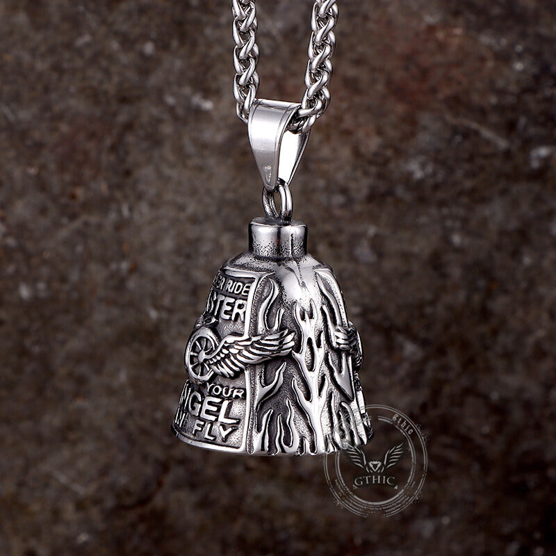 Polished Wing Wheel Biking Lucky Bell Stainless Steel Pendant