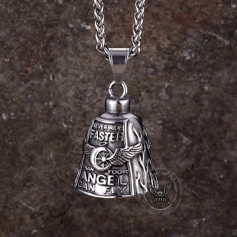 Polished Wing Wheel Biking Lucky Bell Stainless Steel Pendant