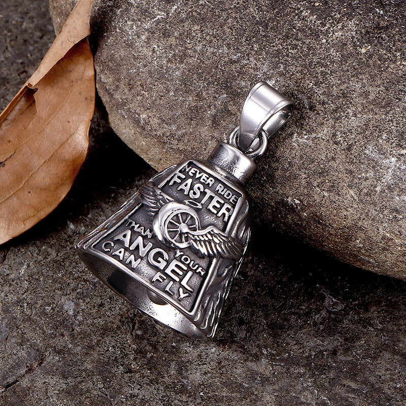 Polished Wing Wheel Biking Lucky Bell Stainless Steel Pendant | Gthic.com