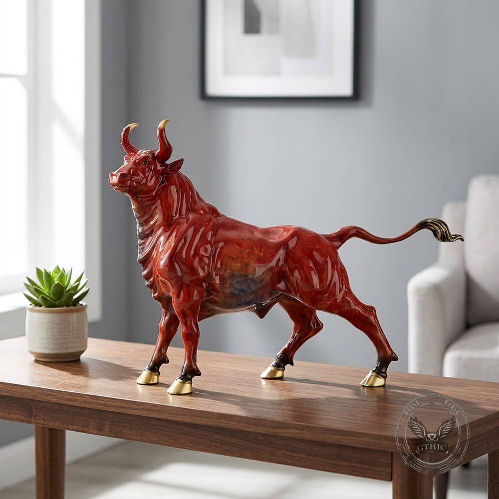 Powerful Charging Bull Statue Wild Animal Brass Figurine | Gthic.com