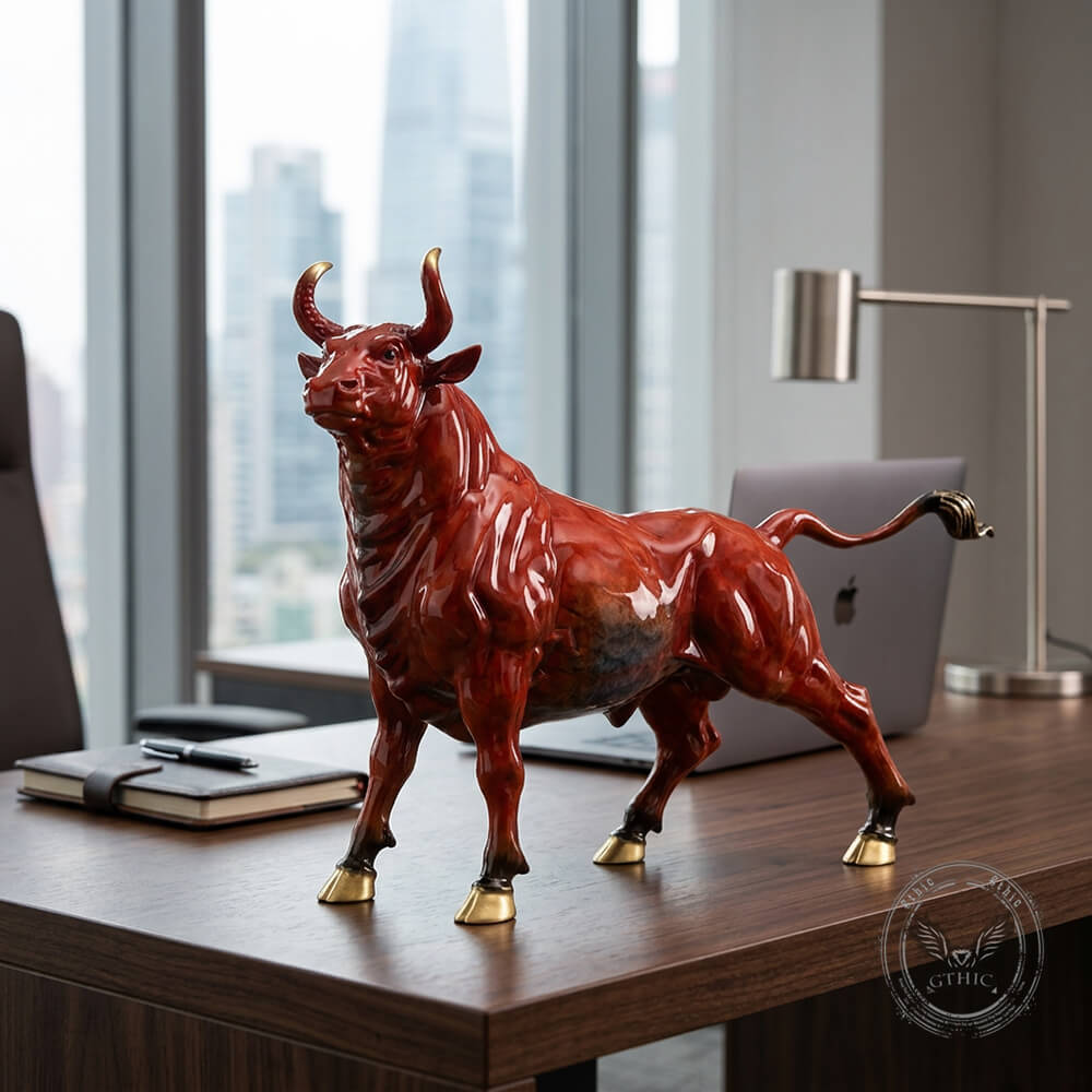 Powerful Charging Bull Statue Wild Animal Brass Figurine | Gthic.com