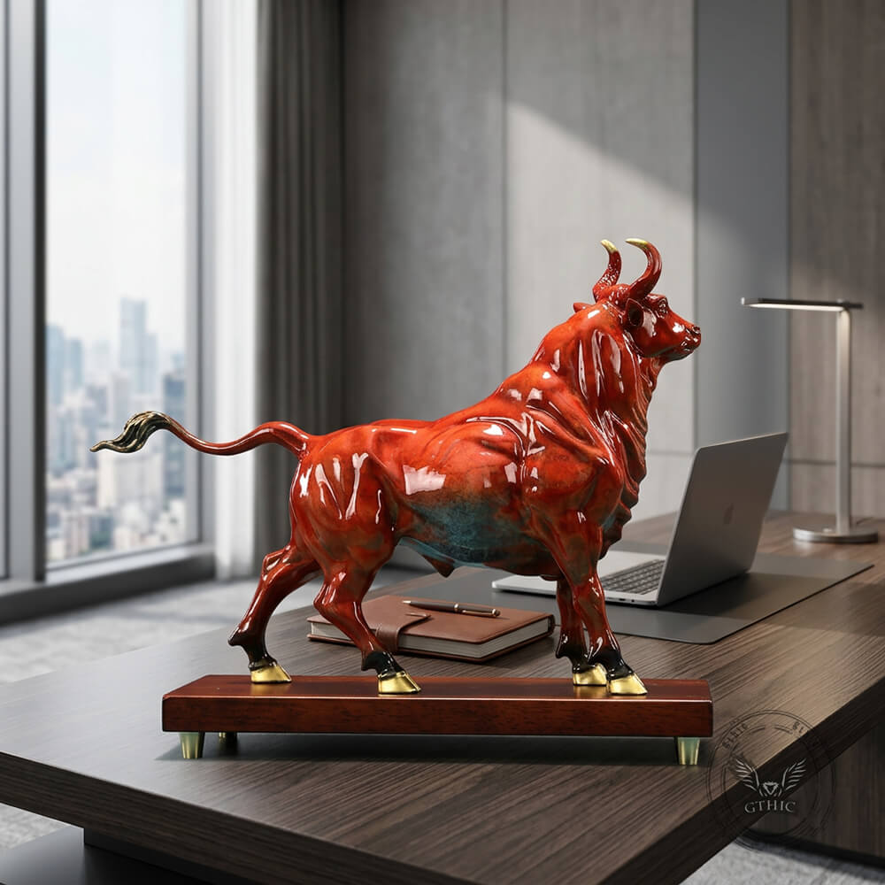Powerful Charging Bull Statue Wild Animal Brass Figurine