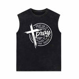 Pray On It Christian Cross Vintage Washed Vest Top 01 | Gthic.com