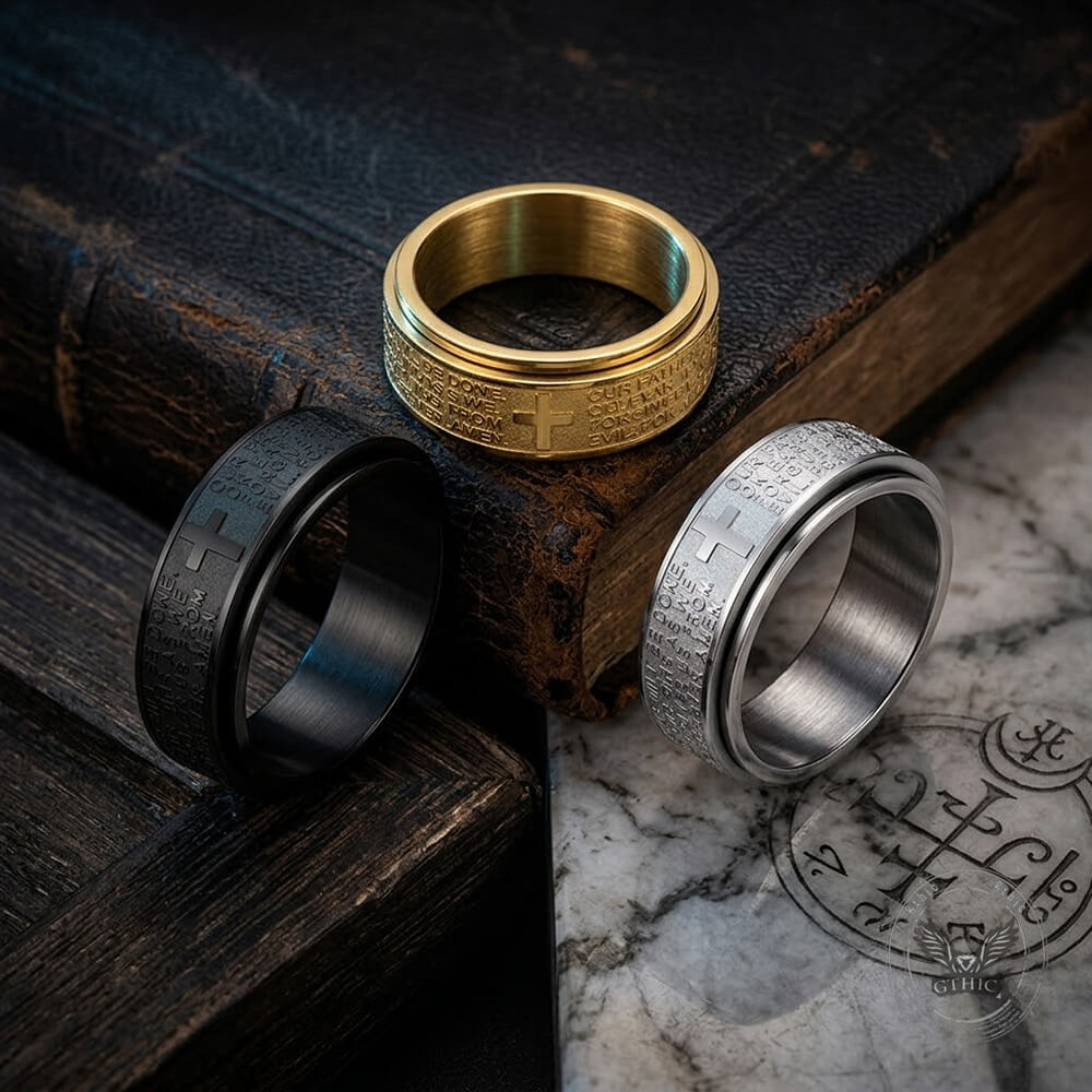 Prayer Cross Stainless Steel Spinner Band Ring | Gthic.com