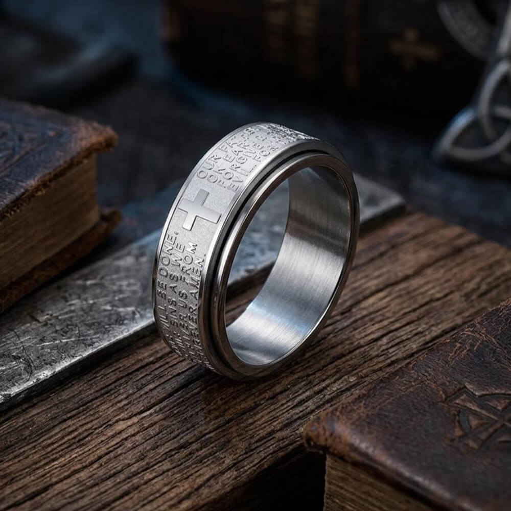 Prayer Cross Stainless Steel Spinner Band Ring