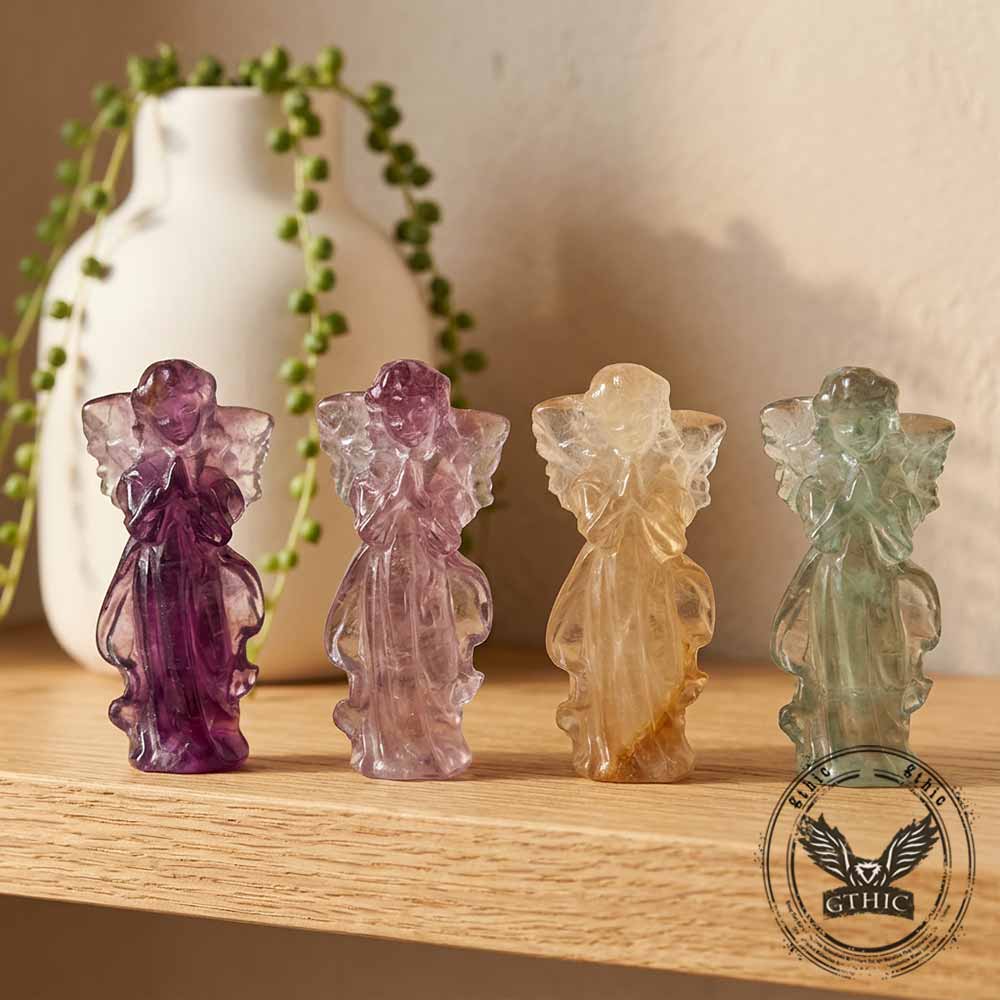 Praying Angel Natural Fluorite Crystal Figurine | Gthic.com