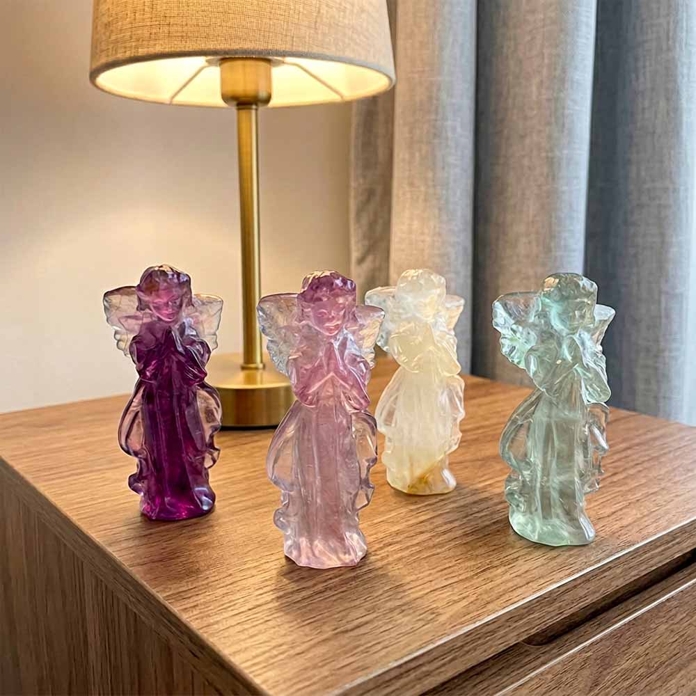 Praying Angel Natural Fluorite Crystal Figurine