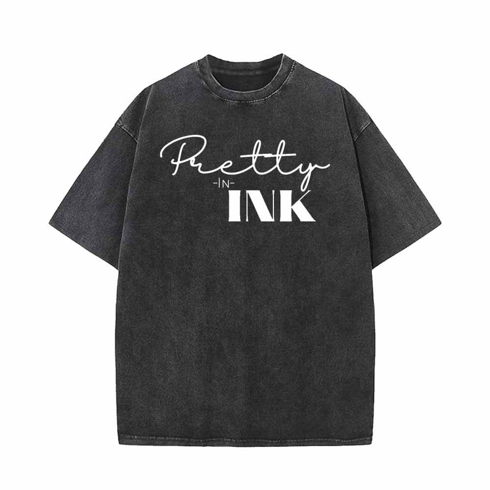 Pretty In Ink Print Vintage Washed T-shirt Vest Top | Gthic.com