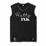 Pretty In Ink Print Vintage Washed T-shirt Vest Top | Gthic.com