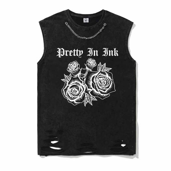 Pretty In Ink Vintage Washed T-shirt Vest Top | Gthic.com