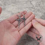 Gothic Forbidden Rose Cross Stainless Steel Hoop Earrings
