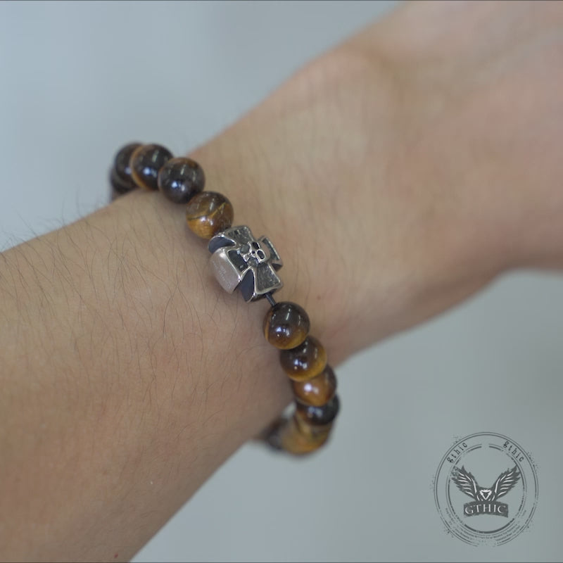 Cross Skull Stainless Steel Men's Bead Bracelet | Gthic.com