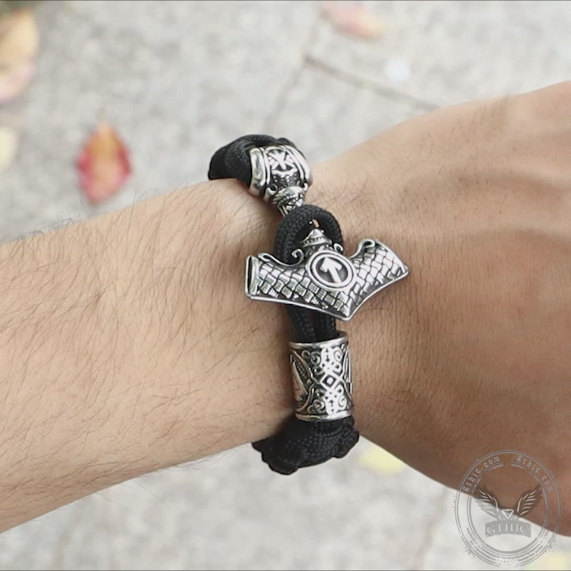 Black Thor’s Hammer Stainless Steel Viking Paracord Bracelet