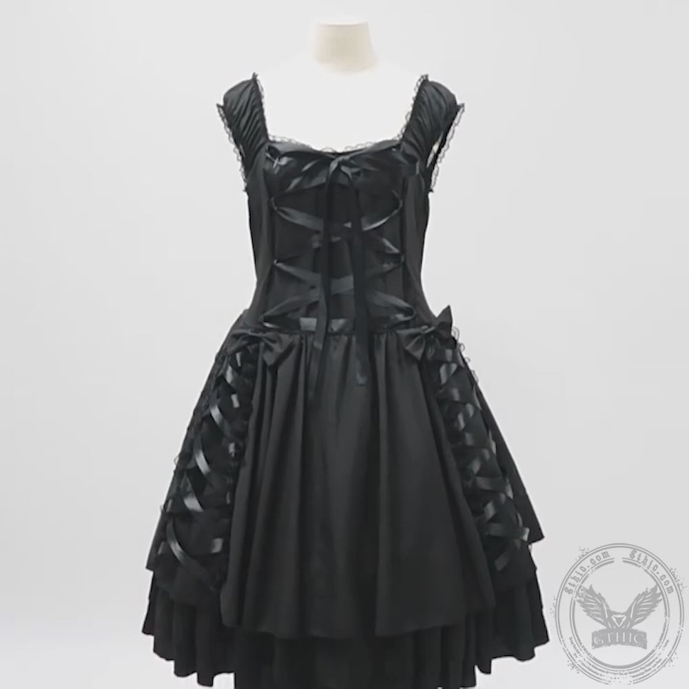 Black Layered Lace-Up Sleeveless Lolita Dress