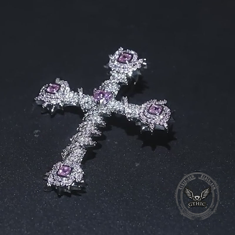 Fashion Heart Zircon Inlaid Copper Cross Pendant
