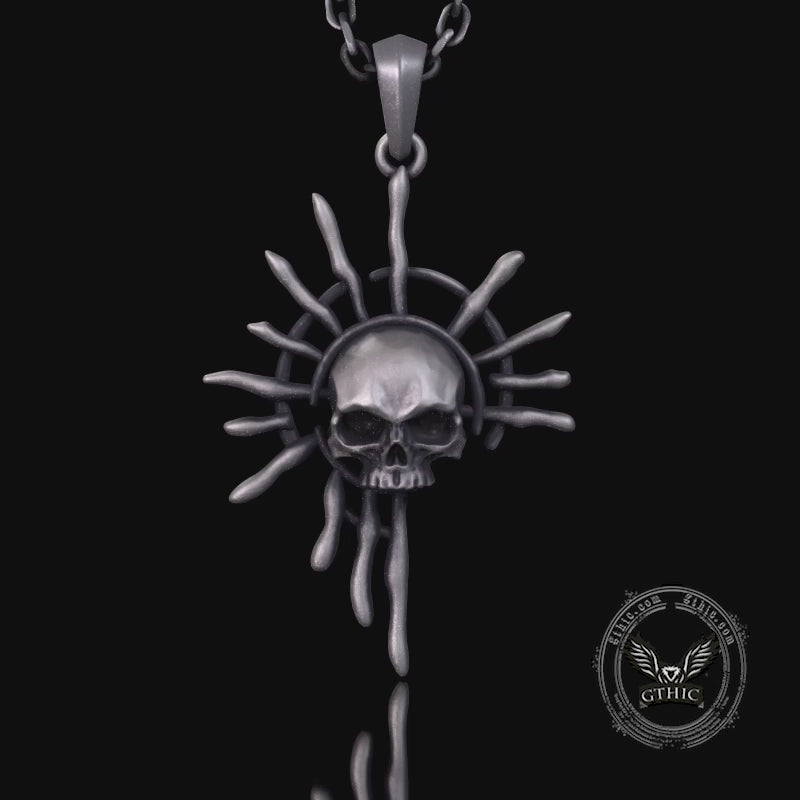 Gothic Skull Sun God Sterling Silver Monster Pendant