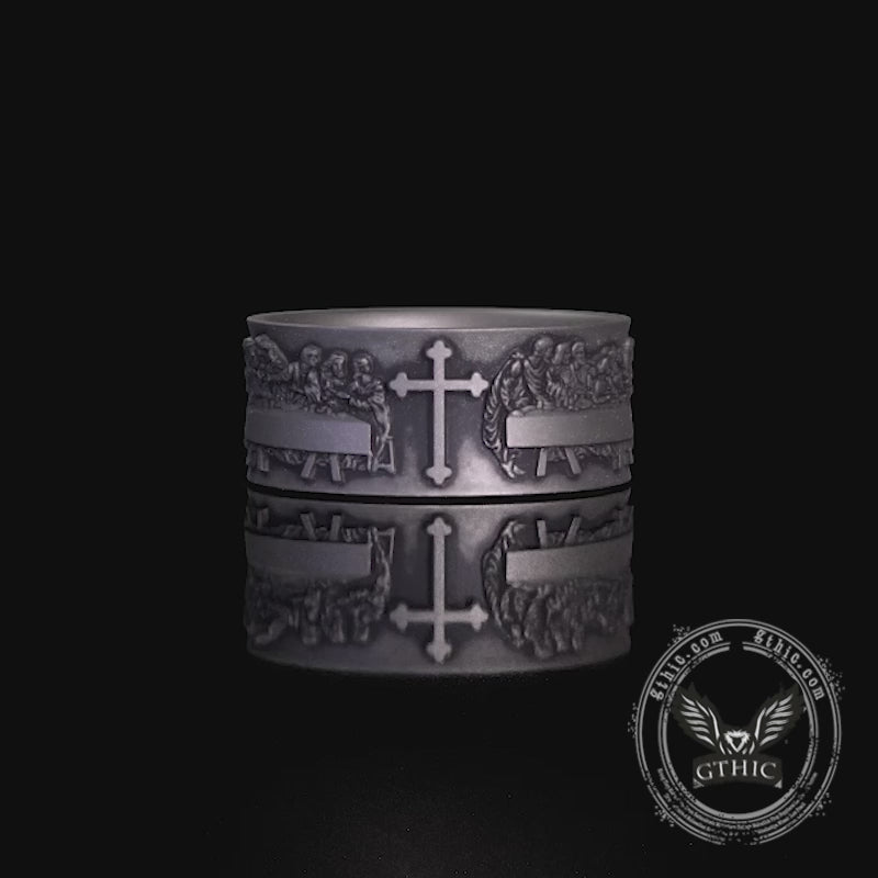 Last Supper Cross Sterling Silver Christian Ring