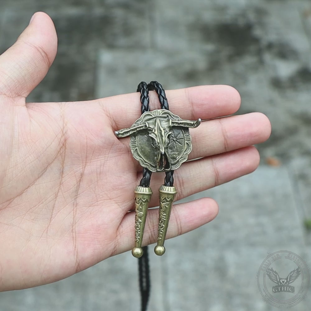West Bull Skull Alloy Braided Bolo Tie
