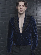 Gothic Dark Velvet Lace Patchwork V-Neck Shirt