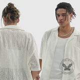 Fashion Hollow Mesh Crochet See-through Lace Shirt