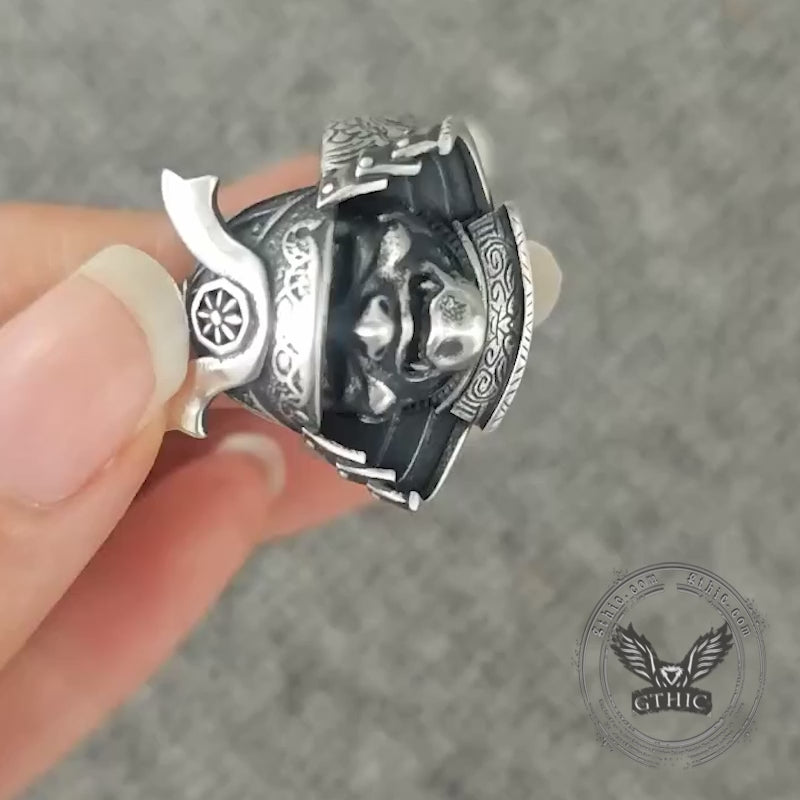Japanese Helmet Samurai Sterling Silver Ring