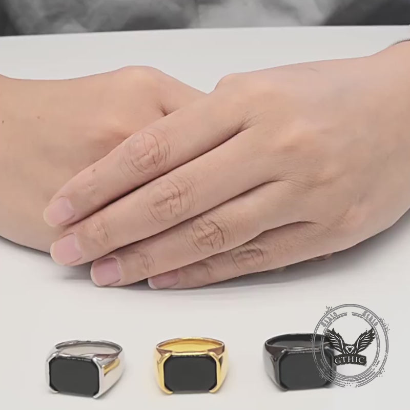 Simple Smooth Black Gemstone Stainless Steel Ring