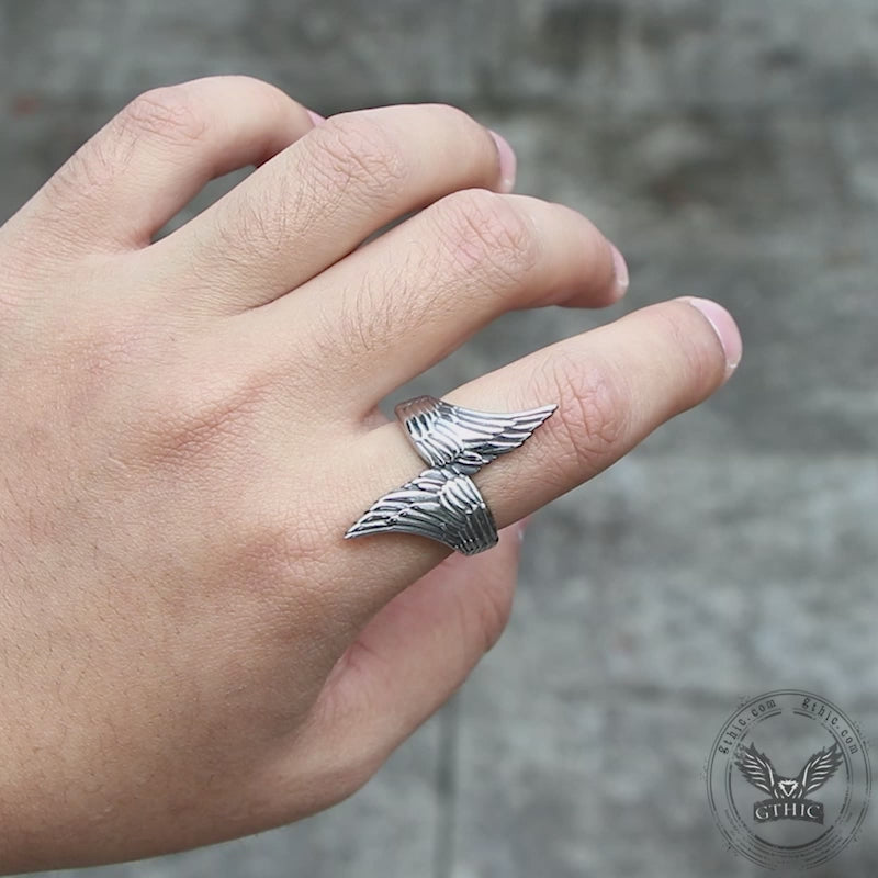 Angel Descends Wings Stainless Steel Ring