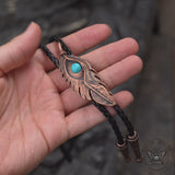 Turquoise-Inlaid Feather Alloy Bolo Tie