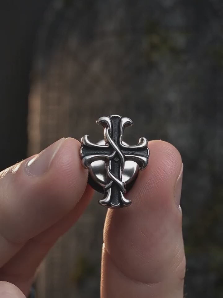 Vintage Carved Cross Stainless Steel Stud Earrings