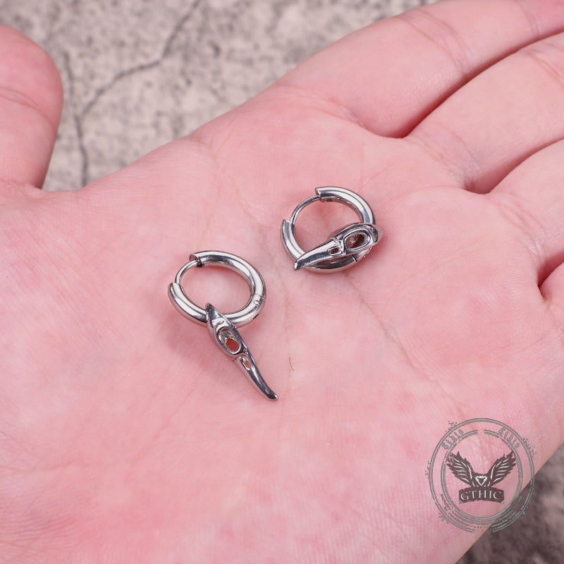 Simple Crow Head Stainless Steel Beast Drop Earrings
