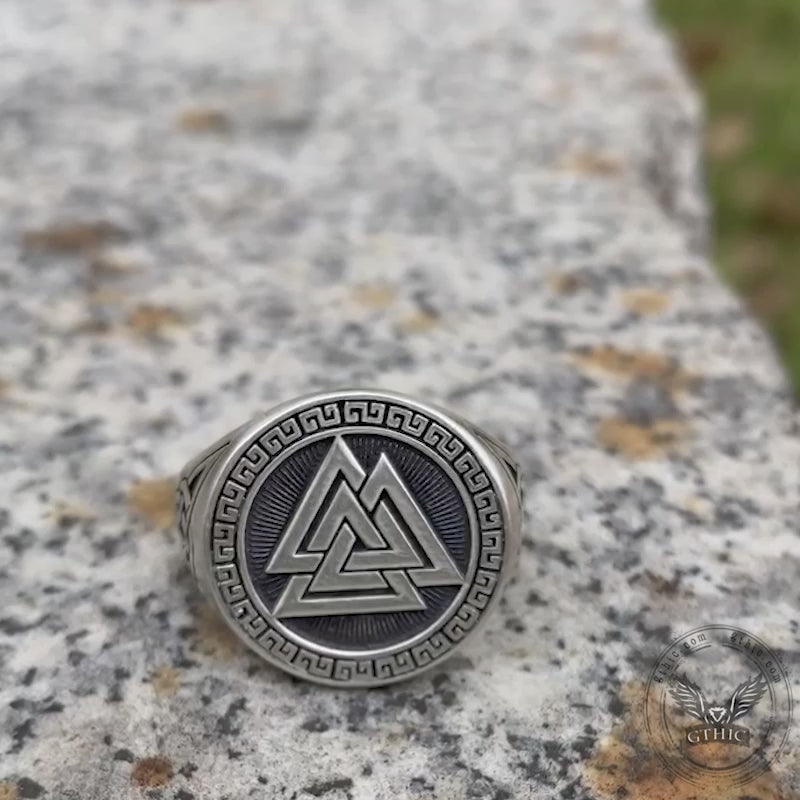 Valknut Celtic Triquetra Knot Sterling Silver Viking Ring