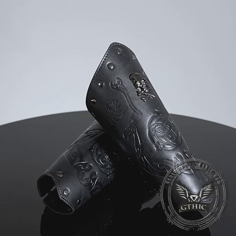 Retro Embossed Skull Rivet PU Leather Knight Bracers